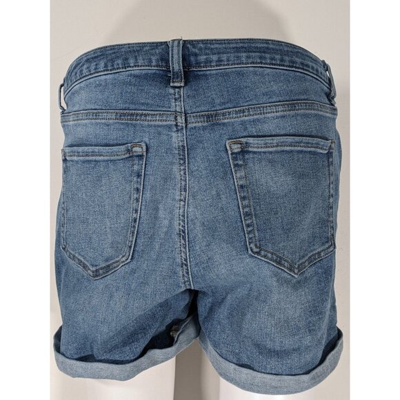 Amazon Essentials Womens 10 Blue Mid Rise Cuffed Denim Jean Shorts Whiskered - Picture 2 of 13